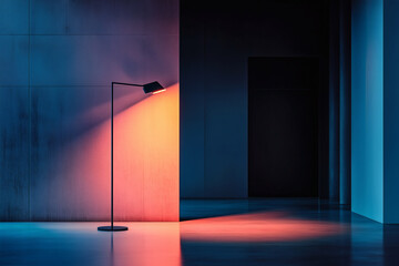 Illuminated floor lamp casting vibrant light
