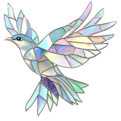 Colorful 3D Stained Glass Bird Design on Transparent background with Intricate Pattern and Beautiful Light Effects