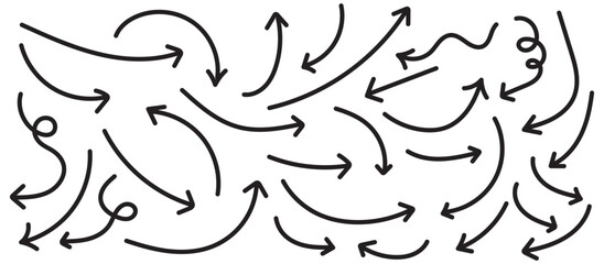 Set of simple lines hand drawn black arrows in various style. Set of simple of hand drawn black arrows. Set of simple lines hand drawn black arrows. Various of simple lines arrows collection. 