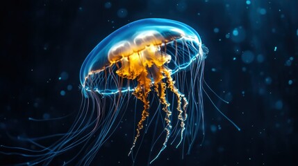 Bioluminescent jellyfish in deep ocean (1)