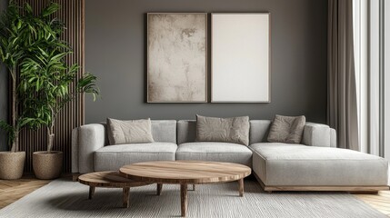 Interior of living room with sofa rendering 