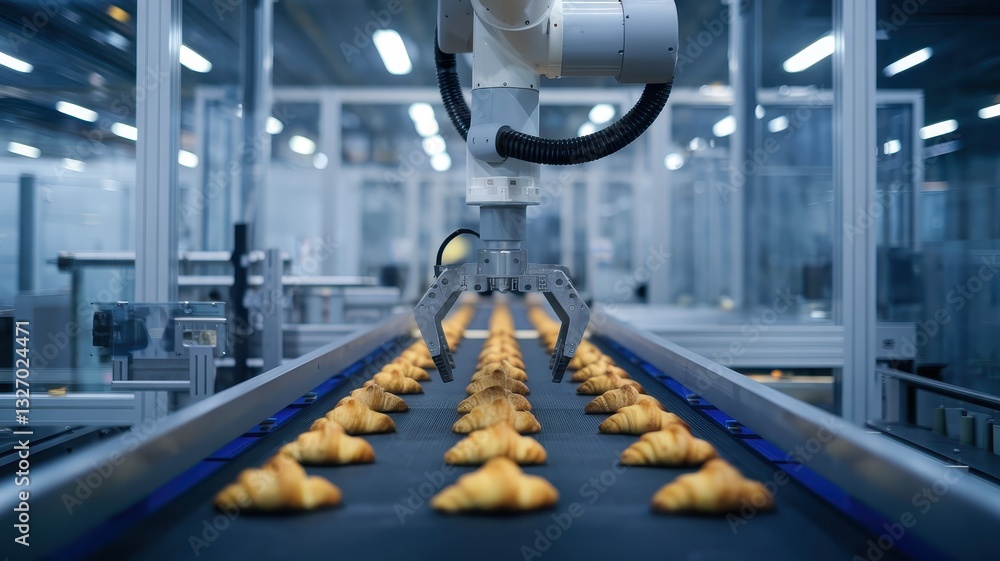 Poster automated croissant production line: robotics in modern baking