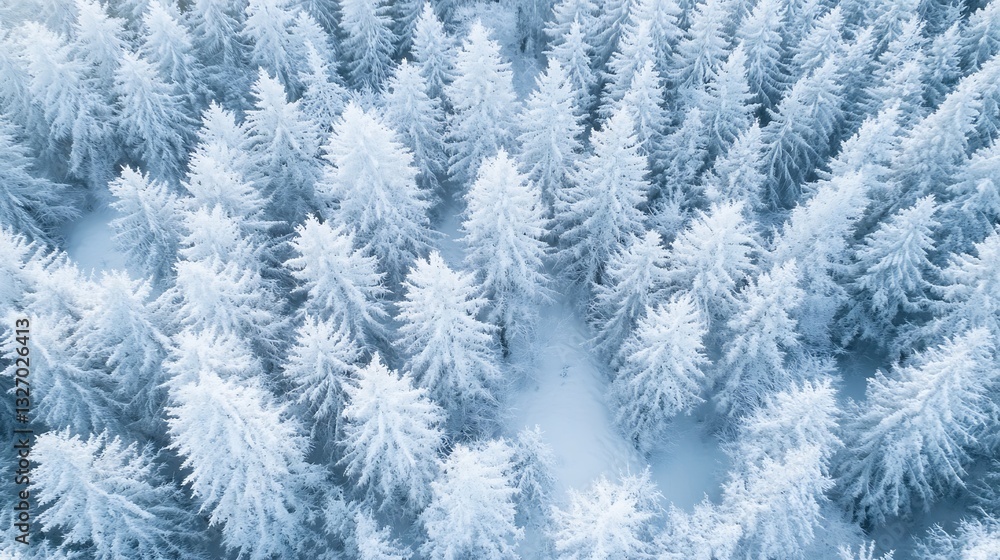 Poster aerial view of snowcovered pine trees creating a serene winter landscape with fresh powder : generat