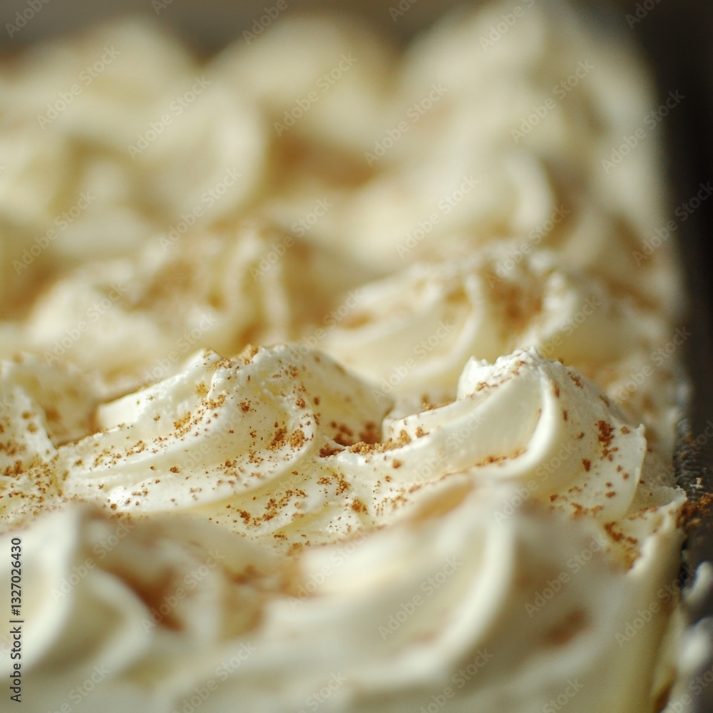 Aufkleber creamy delight a close up of a cake with white frosting and cinnamon powder creating a tempting text