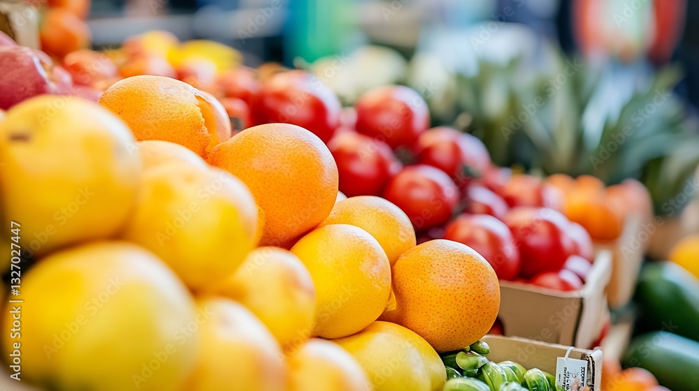 Aufkleber closeup display of fresh and colorful fruits at a market with various textures and colors : generati