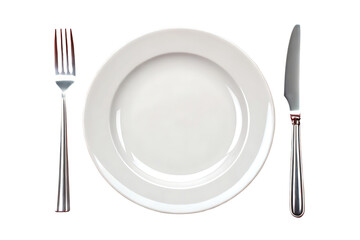 Empty plate with fork and knife.