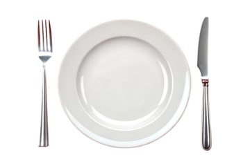 Empty plate with fork and knife.