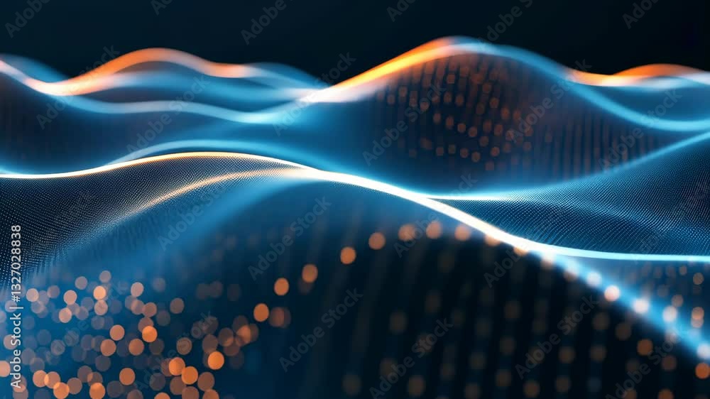 Aufkleber visual representation of data waves with glowing elements at night in a futuristic style