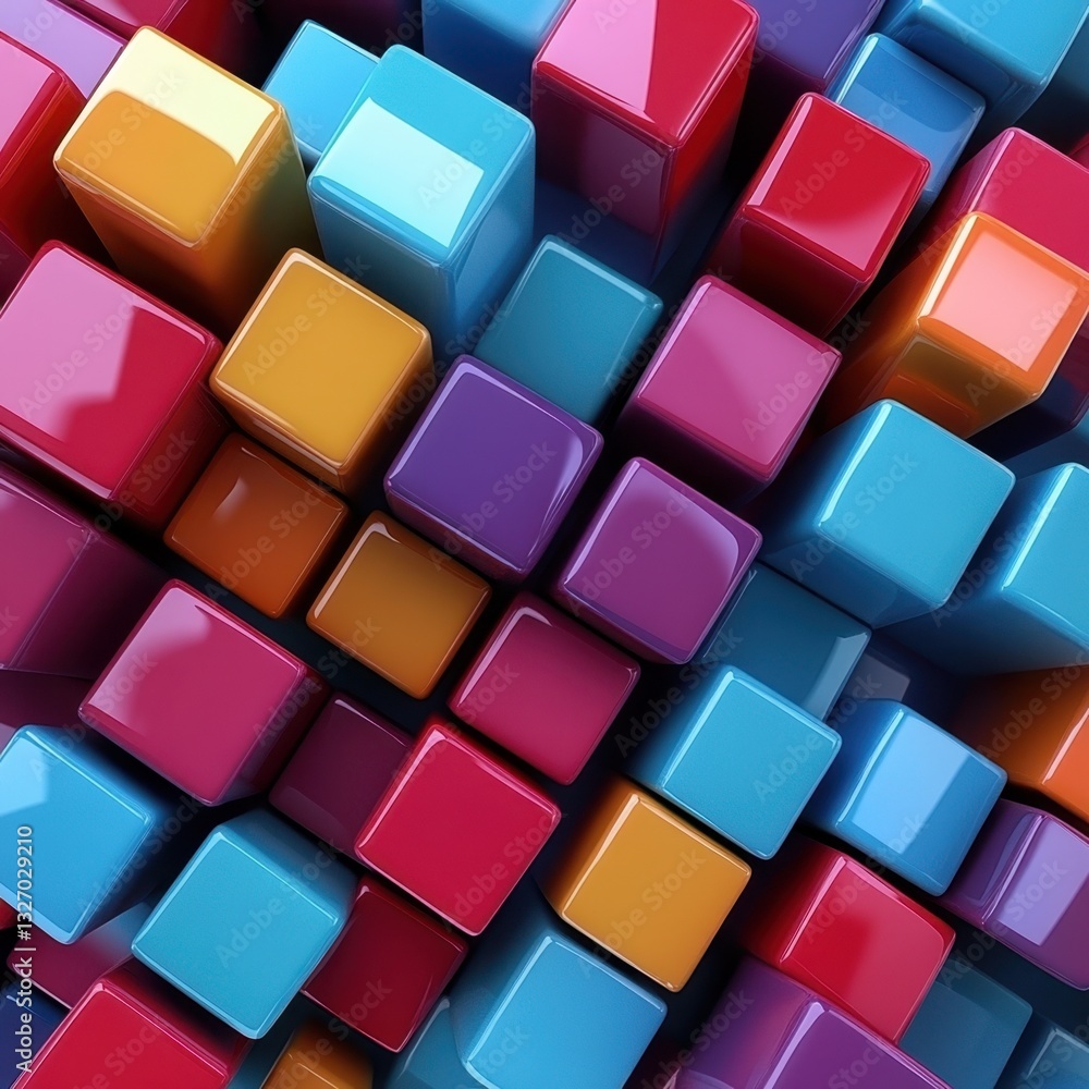 Aufkleber abstract arrangement of colorful glossy cubes creates a vibrant and modern background with a dynamic