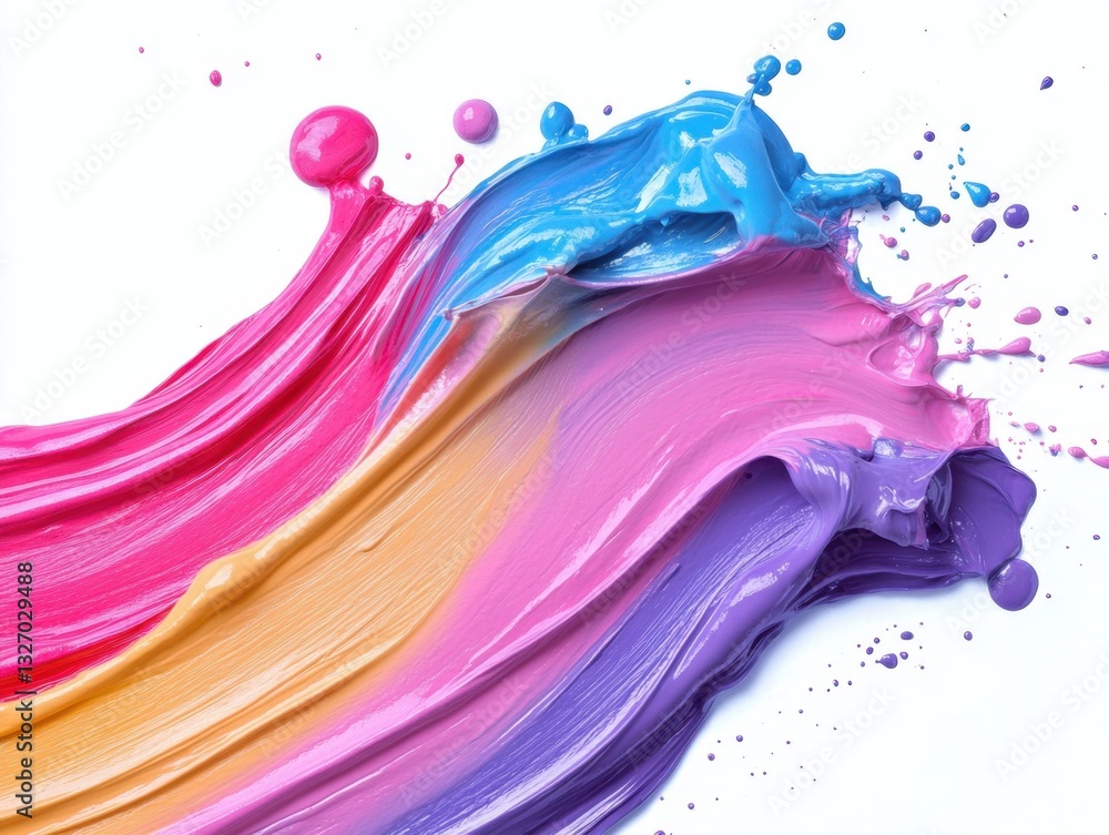 Poster vibrant chromatic paint splash on white canvas creating a dynamic visual texture and colorful artist
