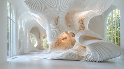 Artistic Interior Design with Organic Shapes and Natural Light in Modern Minimalist Space