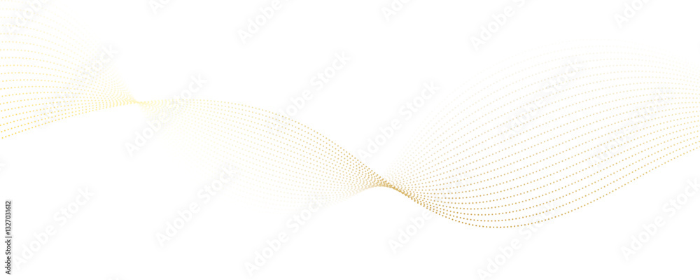 Poster abstract golden wave dynamic curve dots lines background. energy technology concept halftone modern 