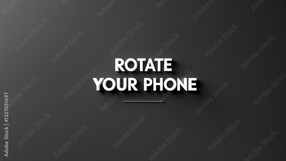 Poster minimalistic design displaying the words 'rotate your phone' in bold typography against a dark backg