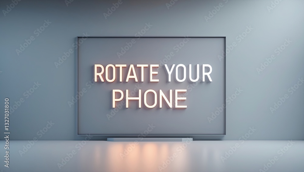 Poster a modern digital display screen instructing viewers to rotate their phone, illuminated in contrastin