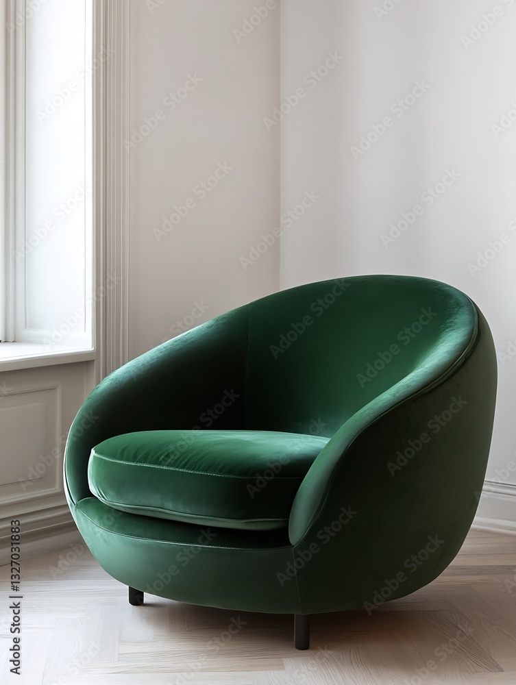 Poster stylish green velvet armchair positioned near window creating a cozy inviting atmosphere : generativ