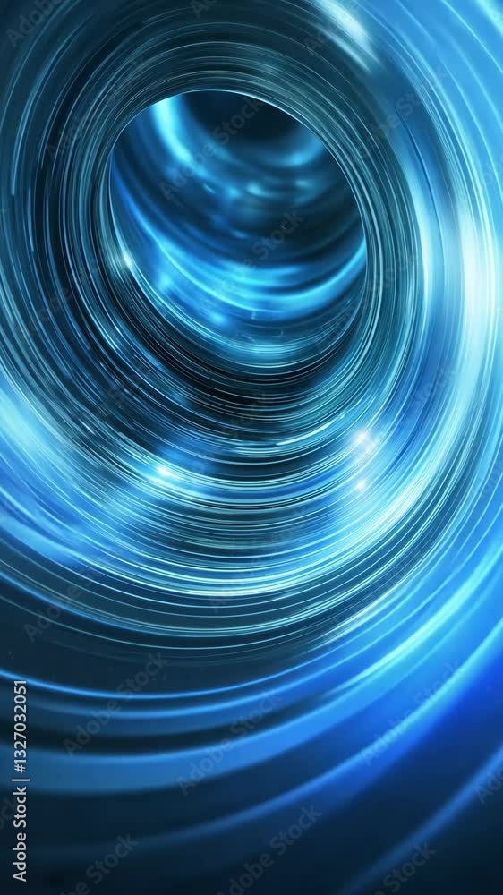 Poster swirling blue vortex depicting light trails in a spiral pattern, creating a sense of motion and dept