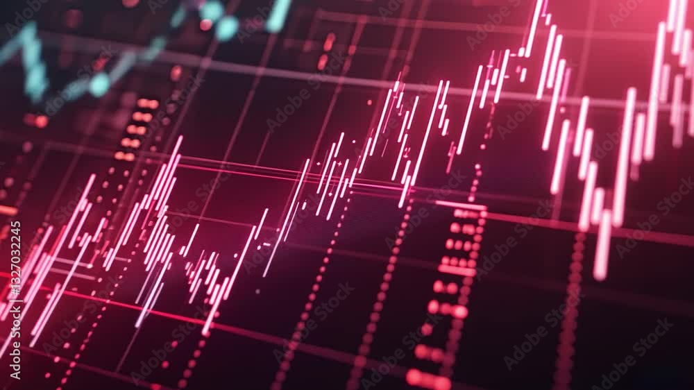 Poster abstract financial data visualization analyzing market trends and fluctuations with candlestick char