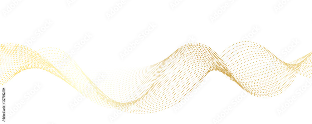 Poster abstract golden wave dynamic curve dots lines background. energy technology concept halftone modern 