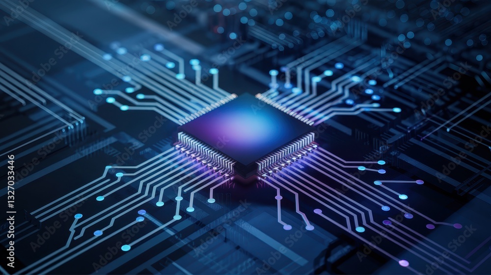 Poster high-tech microchip: a glimmering core of modern technology
