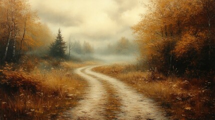 Obraz premium Autumnal forest path in the mist. Possible use Stock photo