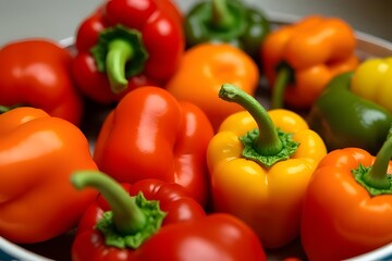 Multi-colorful bell peppers have a mild flavor and are less spicy than chili peppers