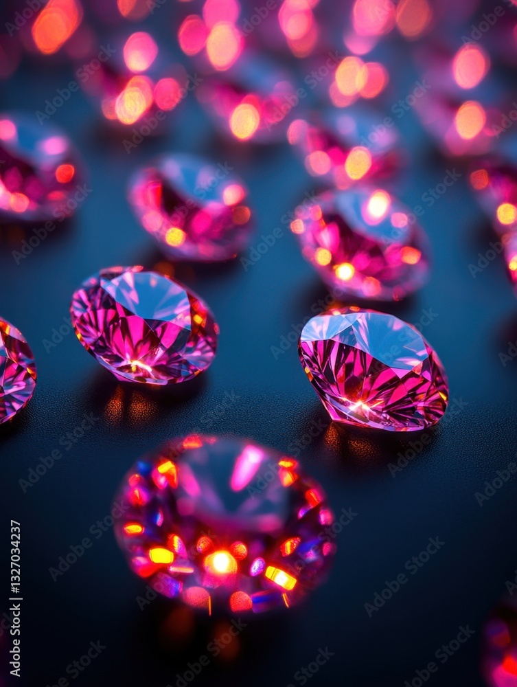 Poster radiant pink gems on dark surface create a captivating display of luxury and elegance in soft light