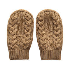 Chunky Knit Mittens with Cable Designs Isolated on Transparent Background