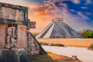 Chichen Itza pyramid, El Castillo, Maya temple with astronomical and cultural significance in...