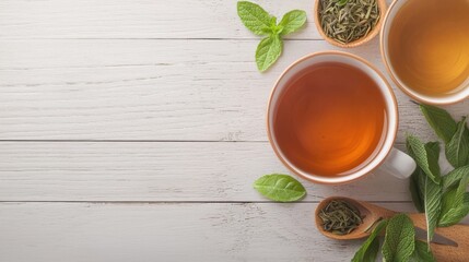 Inviting arrangement of tea and fresh mint leaves perfect for crafting a revitalizing herbal tea drink experience
