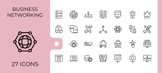 Networking linear icon collection. Pack of connect, social, technology, connection, network, connection, internet, Line icon with editable stroke. Net icons set in linear style. Minimal icon pack.