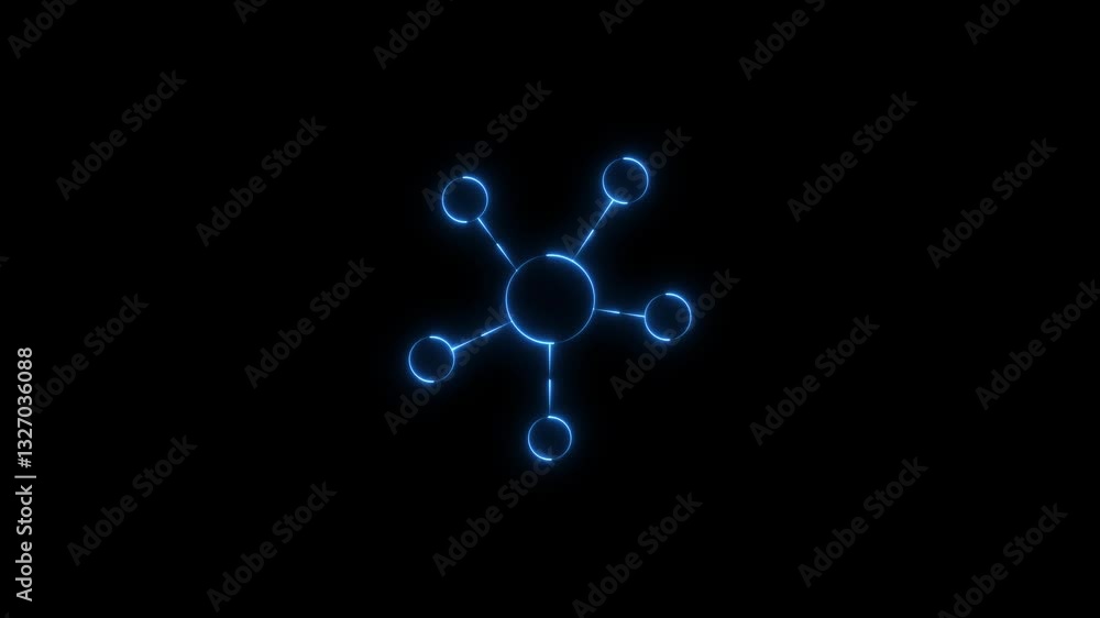 Aufkleber glowing neon topology icon on black background.neon line networking topology animation.animation of 
