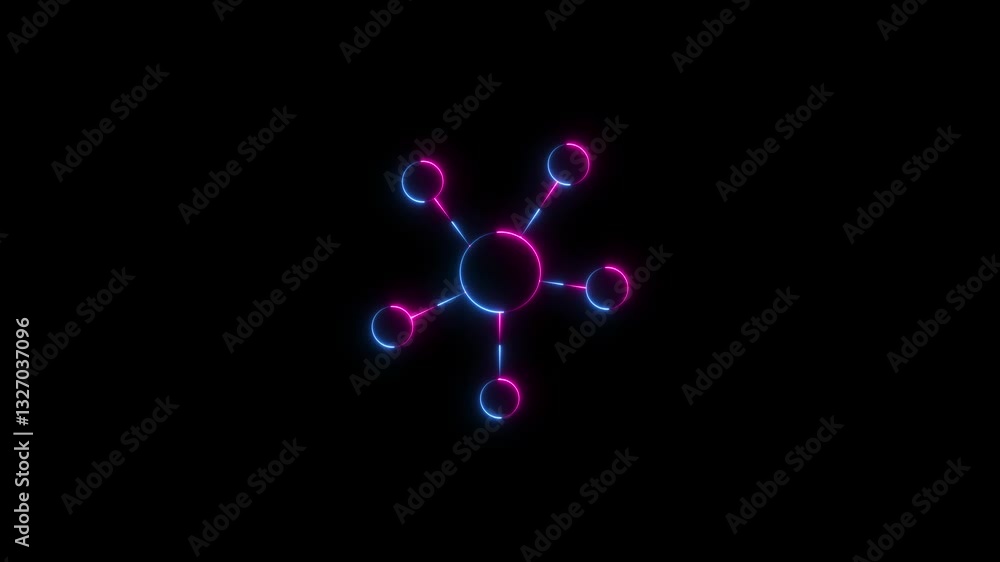 Poster glowing neon topology icon on black background.neon line networking topology animation.animation of 