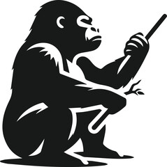 gorilla playing with a stick vector animal silhouette