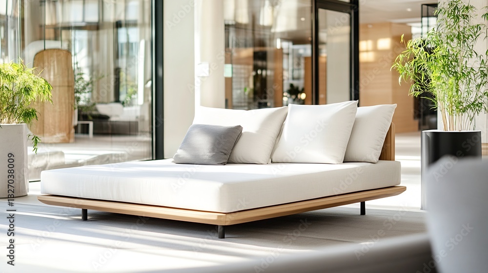 Poster stylish modern daybed with cushions in a bright and spacious interior setting : generative ai