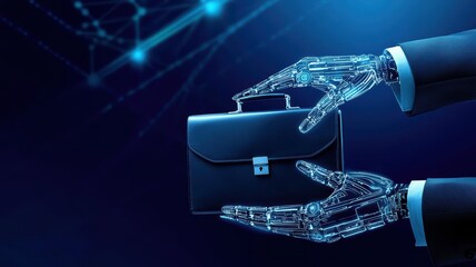Agentic AI Takeover: Digital Hands Grasping Briefcase, Symbolizing Workforce Disruption and Automation