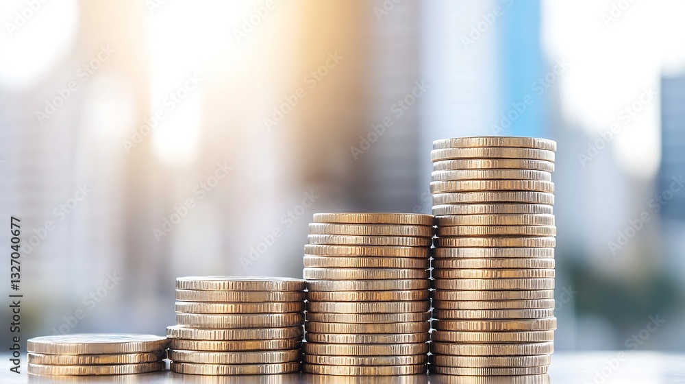 Leinwandbilder stacks of coins forming a graphical representation of financial growth amidst a business background 