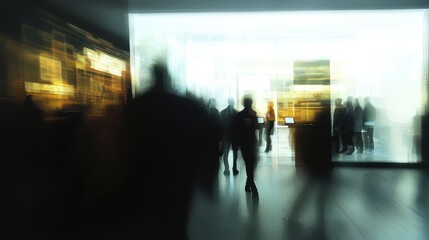 Blurred Figures in a Modern Interior: An Abstract Representation of Urban Life