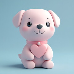 Fototapeta premium pink dog with heart its collar sits
