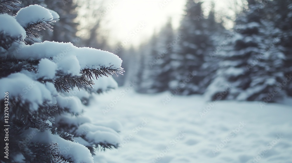 Aufkleber Serene winter landscape with snowcovered trees and a tranquil pathway creating a peaceful nature scene : Generative AI