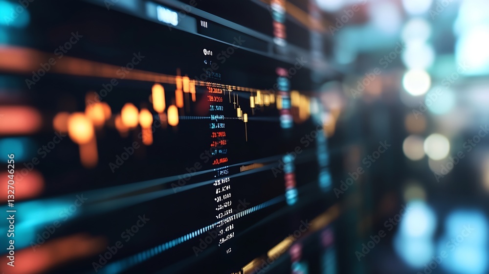 Poster Abstract Financial Graph Displaying Market Trends and Data Insights on Digital Screen : Generative AI