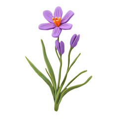 Naklejka premium Detailed Purple Saffron Flower Made from Playdough on Solid Transparent background, Ideal for Creative Projects and Designs