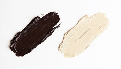 Dark Brown and Light Beige Paint Strokes on White Background