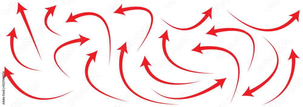 Poster curved arrows, hand drawn curved arrows. set long red curve arrow icon vector set. red curve arrow. 