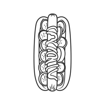 black and white hot dog with toppings clip art preview