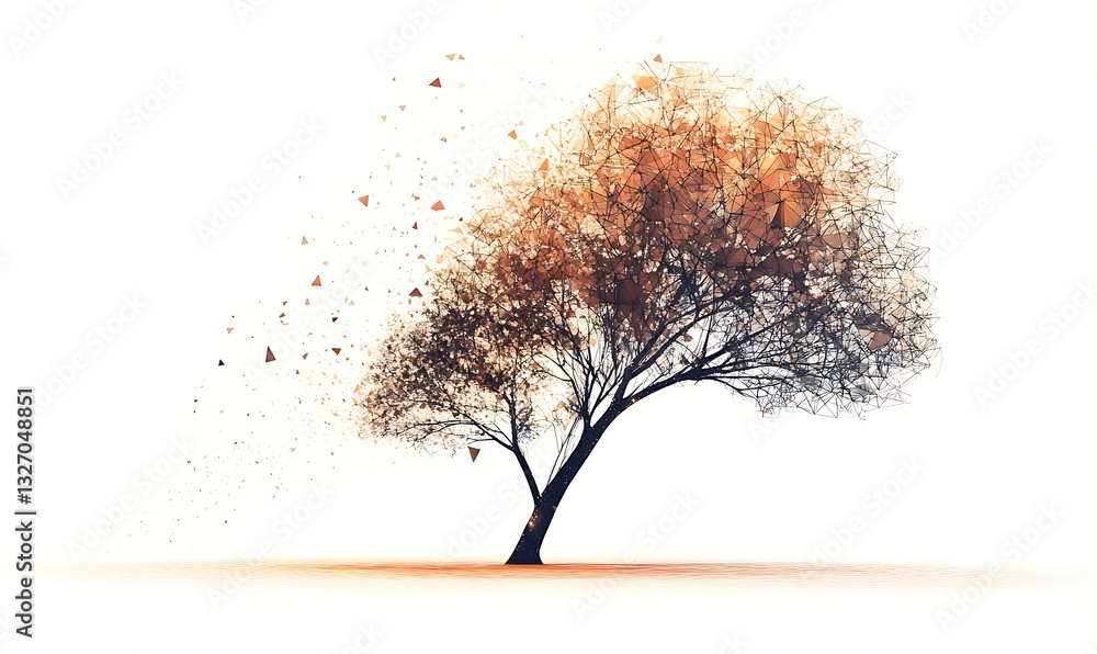 Poster a digitally created tree with geometric branches and scattered elements