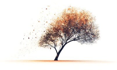 Fototapeta premium A digitally created tree with geometric branches and scattered elements