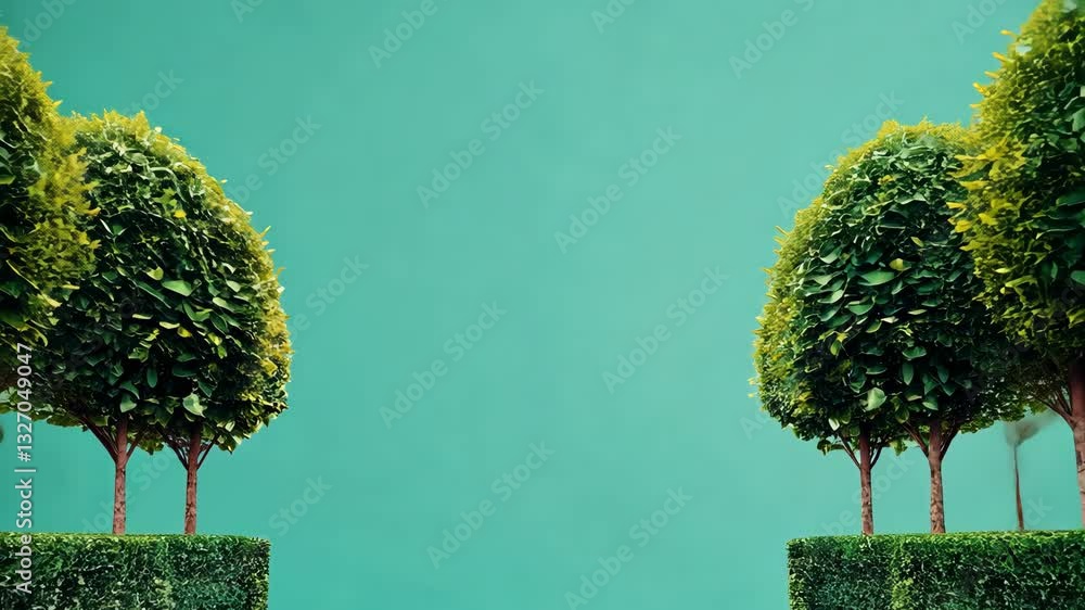 Fototapete a green background with a row of trees on either side