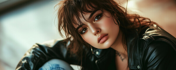 Naklejka premium Classic rockstar look captured in a stylish urban setting with a model posing confidently