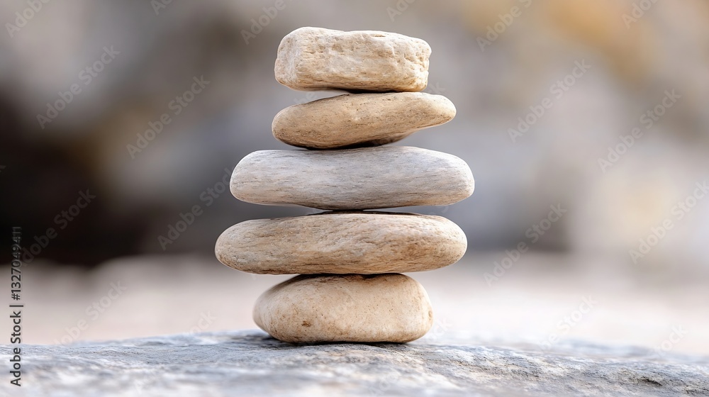 Fototapete Balanced Stack of Smooth Pebbles on a Natural Surface Representing Harmony and Calm : Generative AI