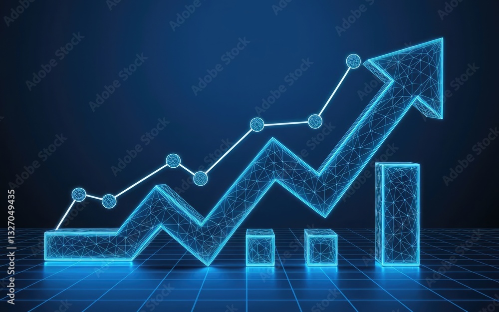 Poster blue speed growth up arrows set. isolated digital abstract arrow with glowing neon lines, connected 
